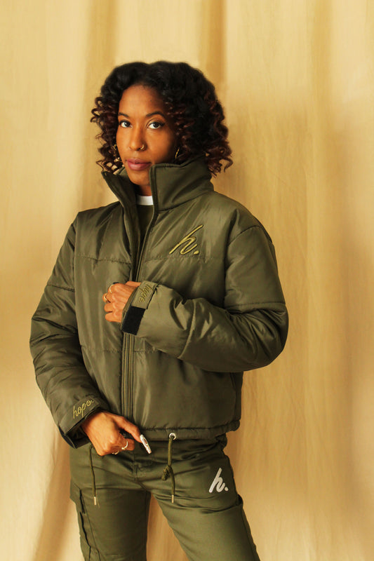 Cropped Puffer Jacket - Green (Pre-order)